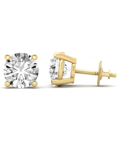 1/2 Carat - 5 Carat Lab Grown Diamond | 14K Yellow Gold Four prong Lab-Grown Diamond Solitaire Stud Earrings | screw back | D...