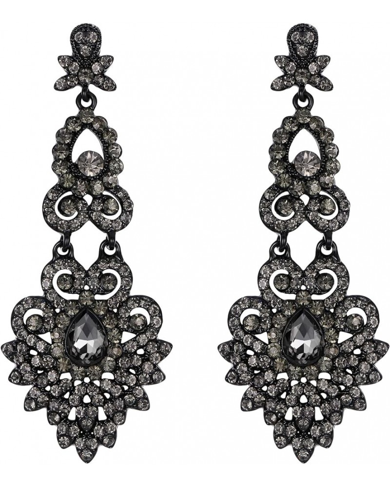 Bridal Crystal Vintage Style Art Deco Chandelier Dangle Earrings for Women, Wedding Jewelry Grey Black-Tone $9.84 Earrings