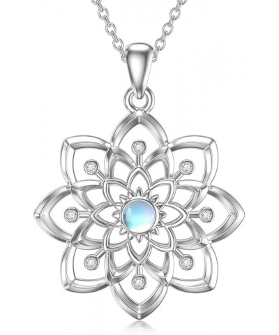 Lotus Necklace 925 Sterling Silver Moonstone Opal Chakra Lotus Pendant Necklace Yoga Lotus Jewelry for Women Girls Lotus $13....