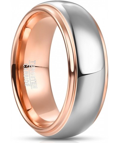 Tungsten Rings for Men Women 4mm/6mm/8mm Gold Silver Two-Tone Wedding Bands Step Edges Comfort Fit Size 5-12 8mm-Rose gold & ...