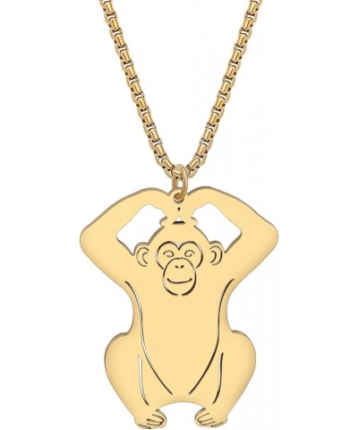 Stainless Steel Funny Monkey Necklace Pendant Chain Jewelry Trendy Gorilla Gifts for Women Girls Teens Charms Gold Hand Heart...