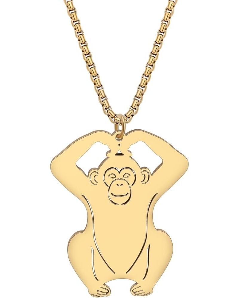 Stainless Steel Funny Monkey Necklace Pendant Chain Jewelry Trendy Gorilla Gifts for Women Girls Teens Charms Gold Hand Heart...