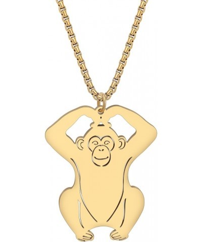 Stainless Steel Funny Monkey Necklace Pendant Chain Jewelry Trendy Gorilla Gifts for Women Girls Teens Charms Gold Hand Heart...