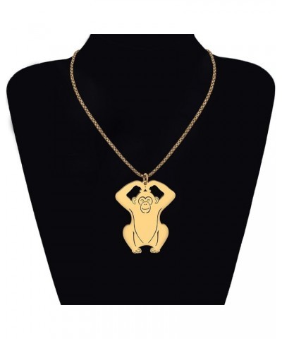 Stainless Steel Funny Monkey Necklace Pendant Chain Jewelry Trendy Gorilla Gifts for Women Girls Teens Charms Gold Hand Heart...