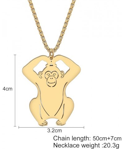 Stainless Steel Funny Monkey Necklace Pendant Chain Jewelry Trendy Gorilla Gifts for Women Girls Teens Charms Gold Hand Heart...