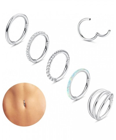 14G Belly Button Rings 316L Surgical Steel Belly Ring Hoop Clear CZ Opal Navel Rings Hoop Clicker Segment Belly Piercing Jewe...