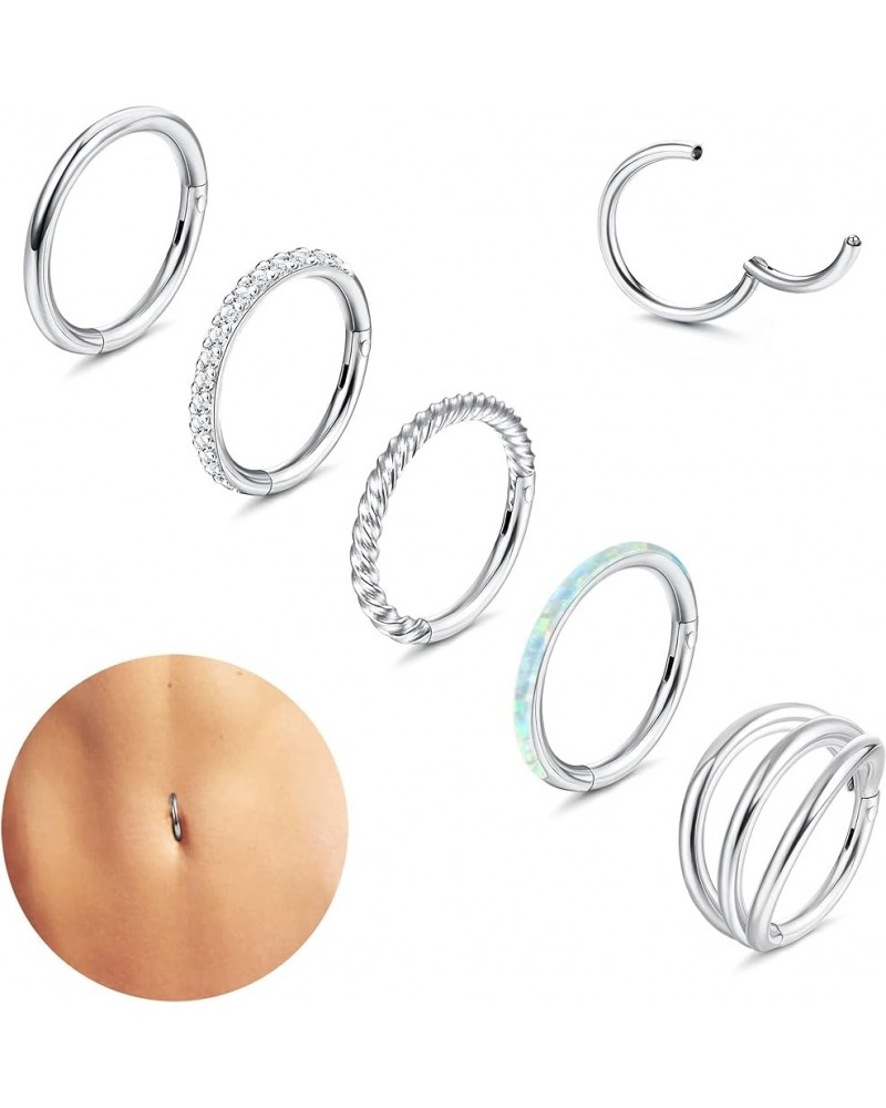 14G Belly Button Rings 316L Surgical Steel Belly Ring Hoop Clear CZ Opal Navel Rings Hoop Clicker Segment Belly Piercing Jewe...