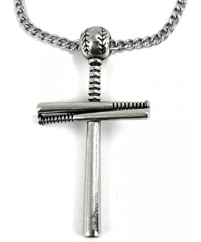 Baseball Bat And Ball Cross(battcrch18) On 18 Stainless Steel Chain Necklace Pewter I Can Do All Things $9.95 Necklaces