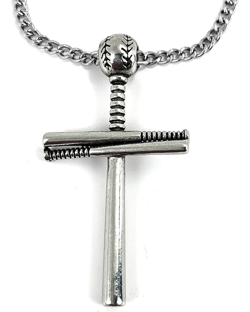 Baseball Bat And Ball Cross(battcrch18) On 18 Stainless Steel Chain Necklace Pewter I Can Do All Things $9.95 Necklaces