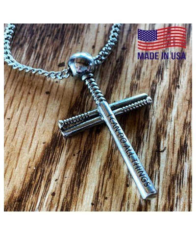 Baseball Bat And Ball Cross(battcrch18) On 18 Stainless Steel Chain Necklace Pewter I Can Do All Things $9.95 Necklaces