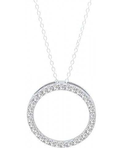 1/4 Carat Round Cubic Zirconia or Lab Grown White Diamond Circle Pendant with 18 inch Silver Chain for Women in 925 Sterling ...