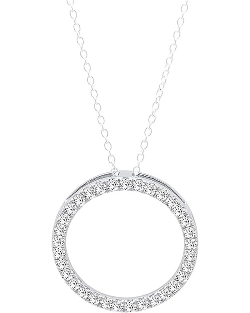 1/4 Carat Round Cubic Zirconia or Lab Grown White Diamond Circle Pendant with 18 inch Silver Chain for Women in 925 Sterling ...