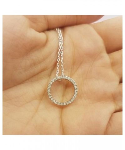 1/4 Carat Round Cubic Zirconia or Lab Grown White Diamond Circle Pendant with 18 inch Silver Chain for Women in 925 Sterling ...