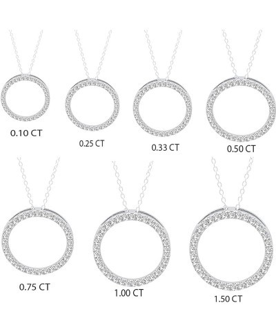 1/4 Carat Round Cubic Zirconia or Lab Grown White Diamond Circle Pendant with 18 inch Silver Chain for Women in 925 Sterling ...