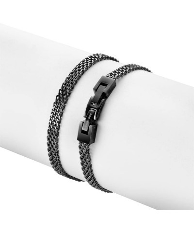 Stainless Steel 6mm Italian Mesh Link Bracelet Black $19.37 Bracelets