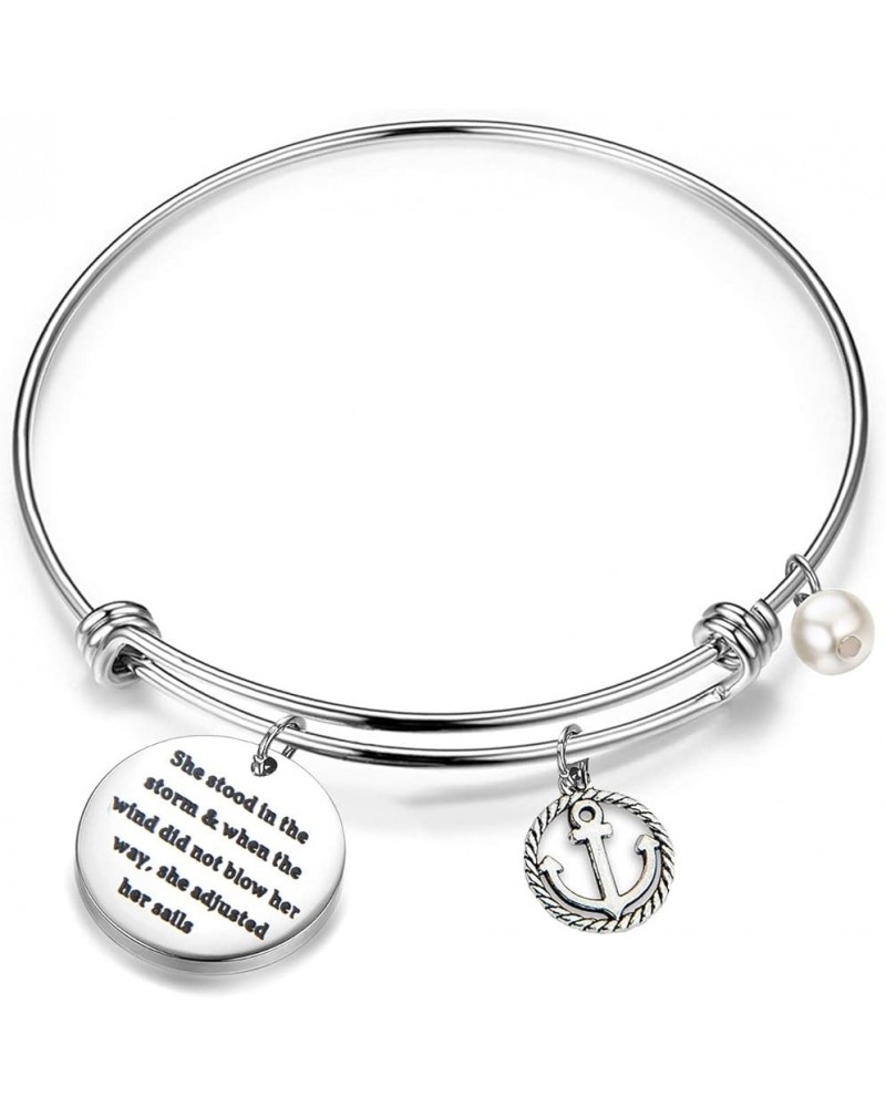 She Stood in The Storm Adjusted Her Sails Keychain Anchor Charm Inspirational Gift Bangle Bracelet $10.27 Pendants