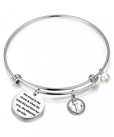 She Stood in The Storm Adjusted Her Sails Keychain Anchor Charm Inspirational Gift Bangle Bracelet $10.27 Pendants