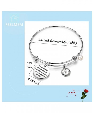 She Stood in The Storm Adjusted Her Sails Keychain Anchor Charm Inspirational Gift Bangle Bracelet $10.27 Pendants