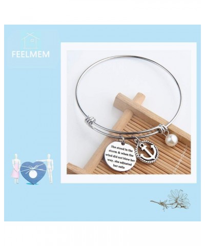 She Stood in The Storm Adjusted Her Sails Keychain Anchor Charm Inspirational Gift Bangle Bracelet $10.27 Pendants