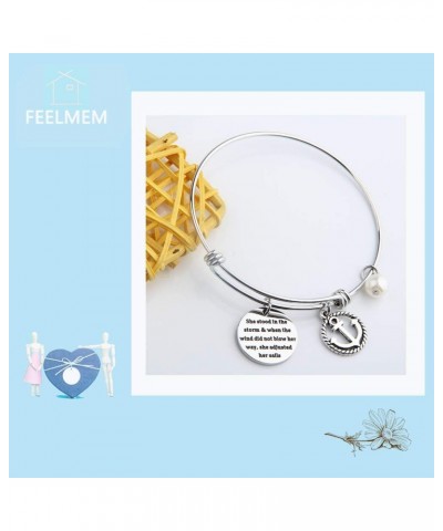 She Stood in The Storm Adjusted Her Sails Keychain Anchor Charm Inspirational Gift Bangle Bracelet $10.27 Pendants