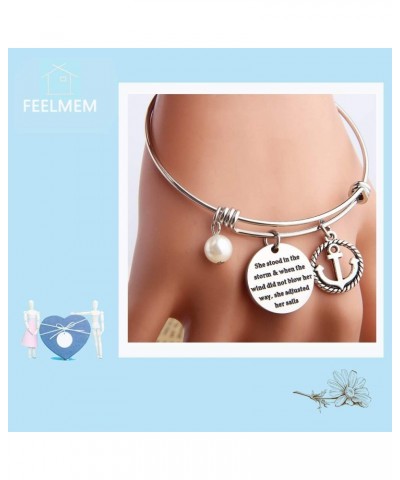 She Stood in The Storm Adjusted Her Sails Keychain Anchor Charm Inspirational Gift Bangle Bracelet $10.27 Pendants