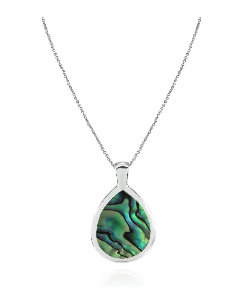 Sterling Silver Abalone or Simulated Turquoise Polished Teardrop Pendant Necklace Abalone $12.30 Necklaces