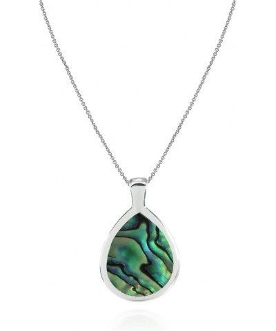 Sterling Silver Abalone or Simulated Turquoise Polished Teardrop Pendant Necklace Abalone $12.30 Necklaces