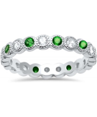 3.5mm Bezel Set Full Eternity Ring Alternating Simulated Round Cubic Zirconia 925 Sterling Silver Simulated Emerald $13.49 Ot...