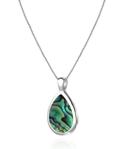 Sterling Silver Abalone or Simulated Turquoise Polished Teardrop Pendant Necklace Abalone $12.30 Necklaces