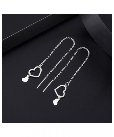 Hollow Heart Shape Threader Tassel Dangle Earrings S999 Sterling Silver Minimalist Dangling Charm Drop Ear Line Long Chain Ho...