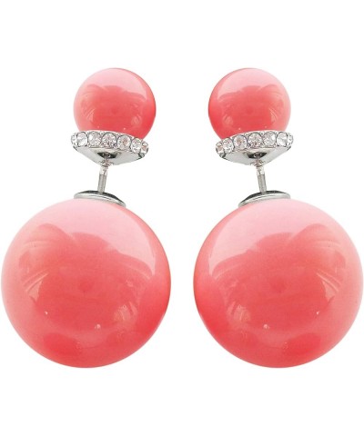 18k Gold Plated Double Sided Colorful Faux Pearl Beads Womens Fashion Elegant Candy Stud Earrings Silver+Pink $10.19 Earrings