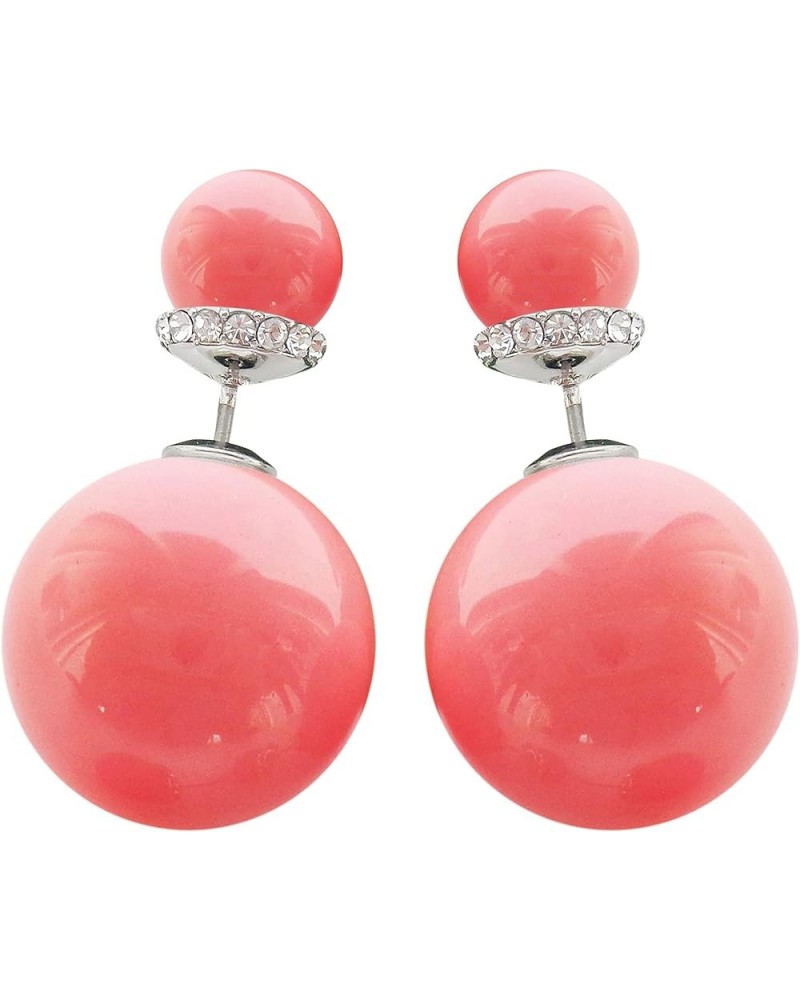 18k Gold Plated Double Sided Colorful Faux Pearl Beads Womens Fashion Elegant Candy Stud Earrings Silver+Pink $10.19 Earrings