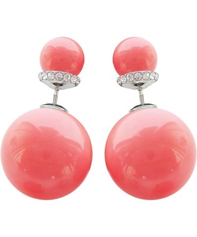 18k Gold Plated Double Sided Colorful Faux Pearl Beads Womens Fashion Elegant Candy Stud Earrings Silver+Pink $10.19 Earrings