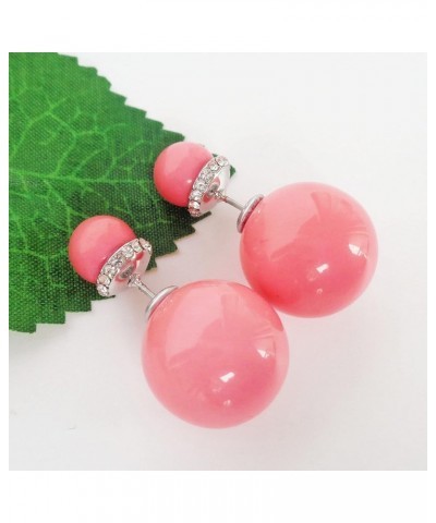 18k Gold Plated Double Sided Colorful Faux Pearl Beads Womens Fashion Elegant Candy Stud Earrings Silver+Pink $10.19 Earrings