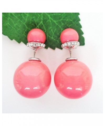 18k Gold Plated Double Sided Colorful Faux Pearl Beads Womens Fashion Elegant Candy Stud Earrings Silver+Pink $10.19 Earrings