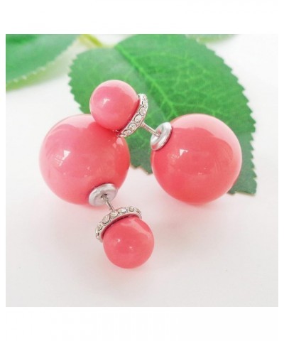 18k Gold Plated Double Sided Colorful Faux Pearl Beads Womens Fashion Elegant Candy Stud Earrings Silver+Pink $10.19 Earrings