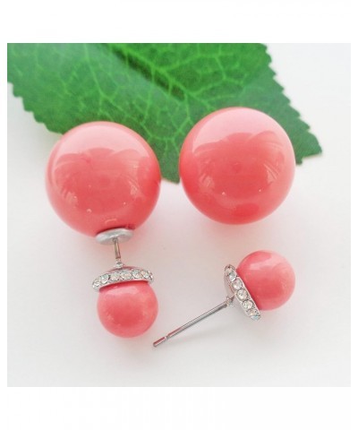 18k Gold Plated Double Sided Colorful Faux Pearl Beads Womens Fashion Elegant Candy Stud Earrings Silver+Pink $10.19 Earrings