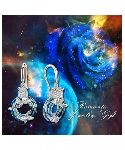 Volcano Rose/Star Dangle Earrings Sterling Silver Rose Gold Plated Austrian Crystal Jewelry Gifts for Women B-Blue Rose $15.8...