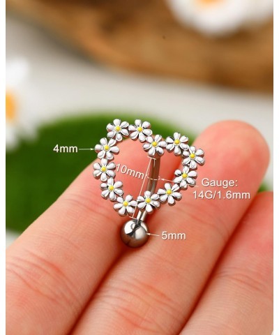 14G Belly Button Rings Reverse Belly Rings Stainless Steel 316L Flower Belly Piercing Jewelry for Women Belly Piercing Navel ...