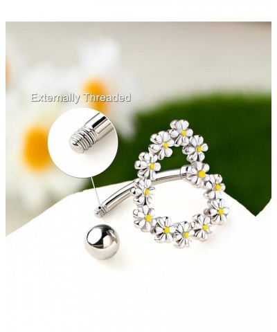 14G Belly Button Rings Reverse Belly Rings Stainless Steel 316L Flower Belly Piercing Jewelry for Women Belly Piercing Navel ...