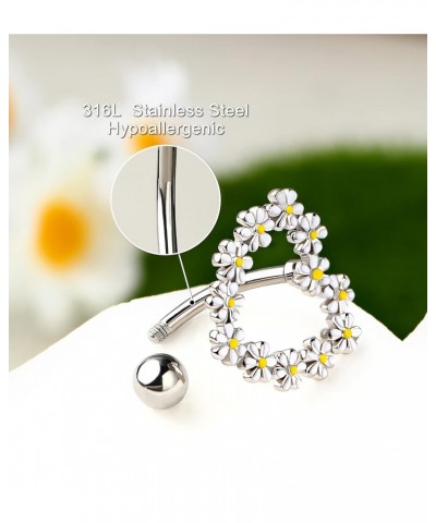 14G Belly Button Rings Reverse Belly Rings Stainless Steel 316L Flower Belly Piercing Jewelry for Women Belly Piercing Navel ...