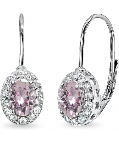 Drop Earrings for Women Girls, Sterling Silver 6x4mm Crystal Oval Halo Leverback Earrings Pink $19.11 Earrings