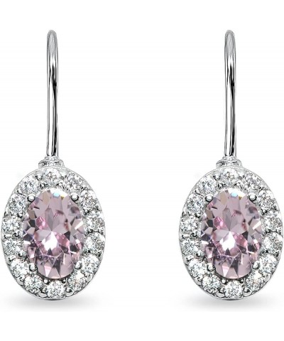 Drop Earrings for Women Girls, Sterling Silver 6x4mm Crystal Oval Halo Leverback Earrings Pink $19.11 Earrings