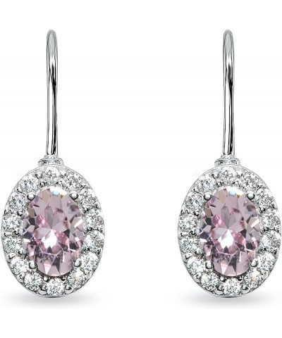 Drop Earrings for Women Girls, Sterling Silver 6x4mm Crystal Oval Halo Leverback Earrings Pink $19.11 Earrings