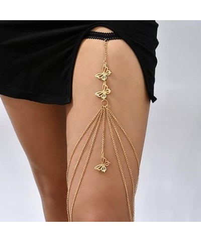 Boho Butterfly Thigh Chain Elastic Layered Leg Chain Gold Silver Tassel Thigh Chain Rave Body Chain Accessories for Women Gir...