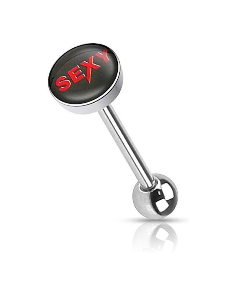 Clear Epoxy Covered Words Inlaid Top 316L Surgical Steel Barbell Tongue Rings Sexy $9.68 Body Jewelry