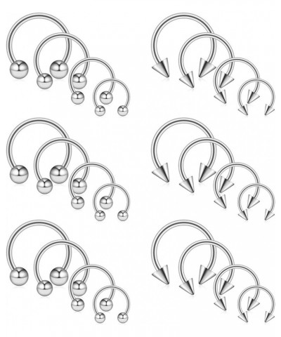 8-24PCS 14G Surgical Steel Nose Septum Horseshoe Hoop Earring Eyebrow Tragus Lip Piercing Ring Balls & Spikes 8-14mm 24PCS - ...