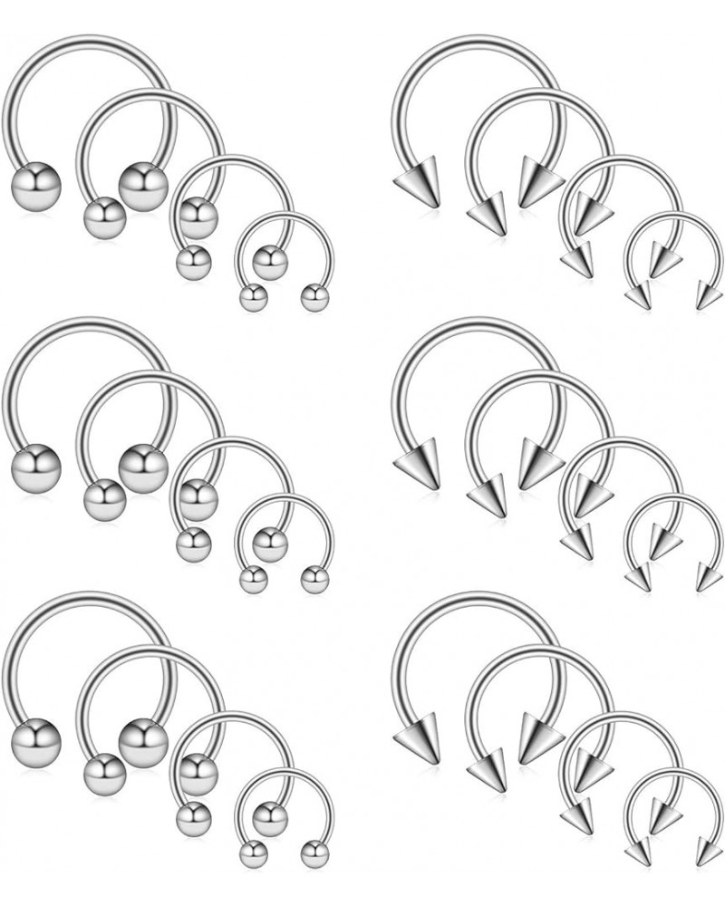 8-24PCS 14G Surgical Steel Nose Septum Horseshoe Hoop Earring Eyebrow Tragus Lip Piercing Ring Balls & Spikes 8-14mm 24PCS - ...