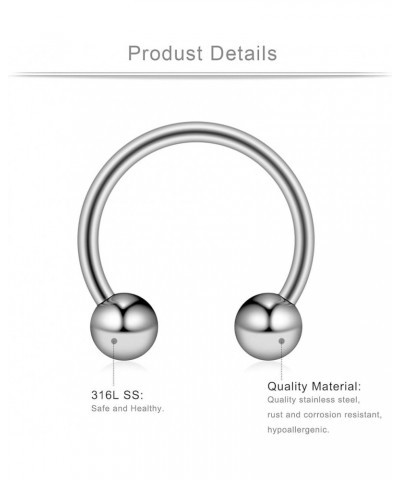 8-24PCS 14G Surgical Steel Nose Septum Horseshoe Hoop Earring Eyebrow Tragus Lip Piercing Ring Balls & Spikes 8-14mm 24PCS - ...