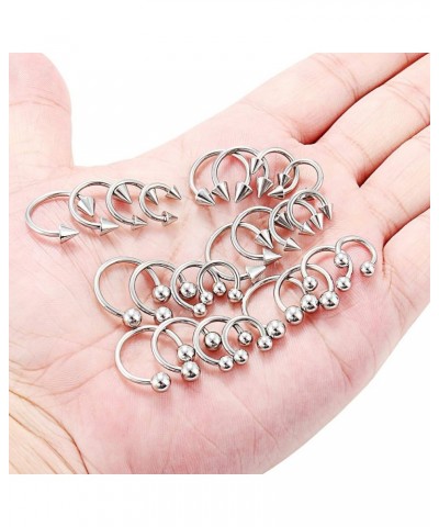 8-24PCS 14G Surgical Steel Nose Septum Horseshoe Hoop Earring Eyebrow Tragus Lip Piercing Ring Balls & Spikes 8-14mm 24PCS - ...